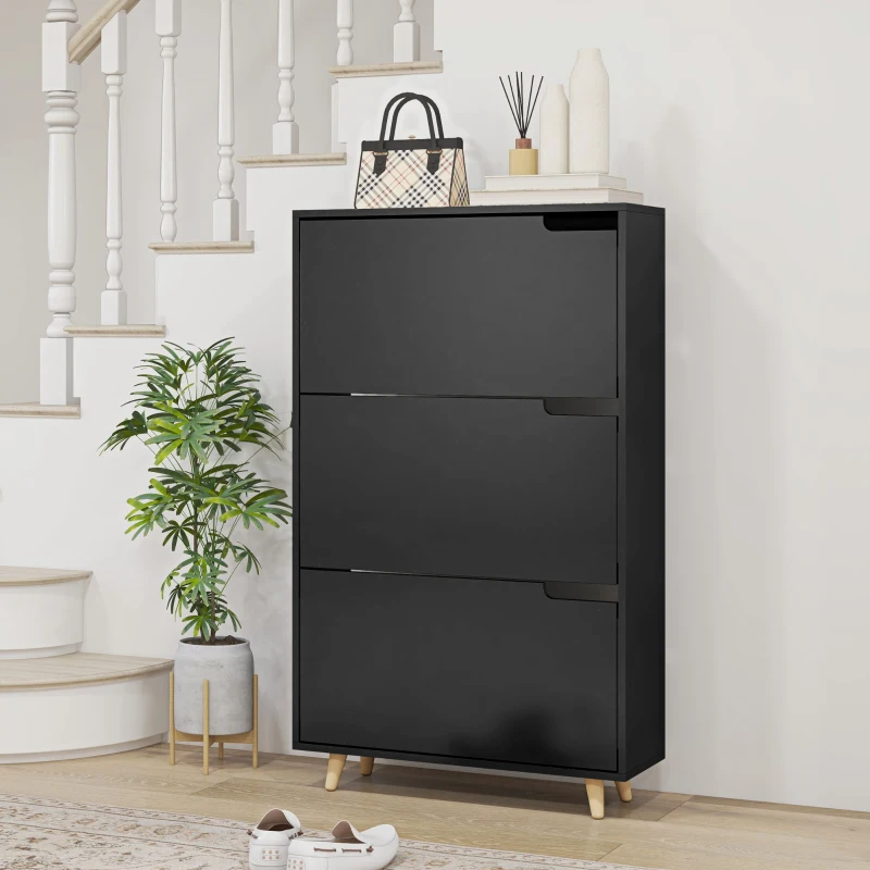 HOMCOM Slim Shoe Storage Cabinet with 3 Flip Drawers and Adjustable Shelves, Shoe Cabinet for 18-24 Pairs, Black