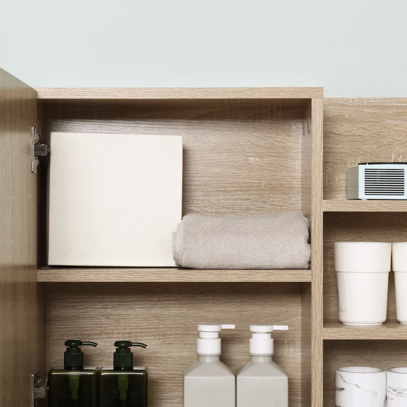 kleankin Medicine Cabinet with Mirror, Wall Mounted Bathroom Mirror Cabinet, Bathroom Wall Cabinet with 3 Open Shelves, Natural