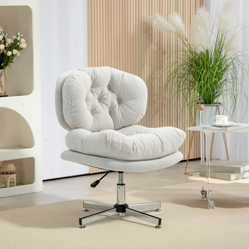 HOMCOM Computer Desk Chair, Armless Office Chair with Wide Padded Seat and Adjustable Height, Cream White