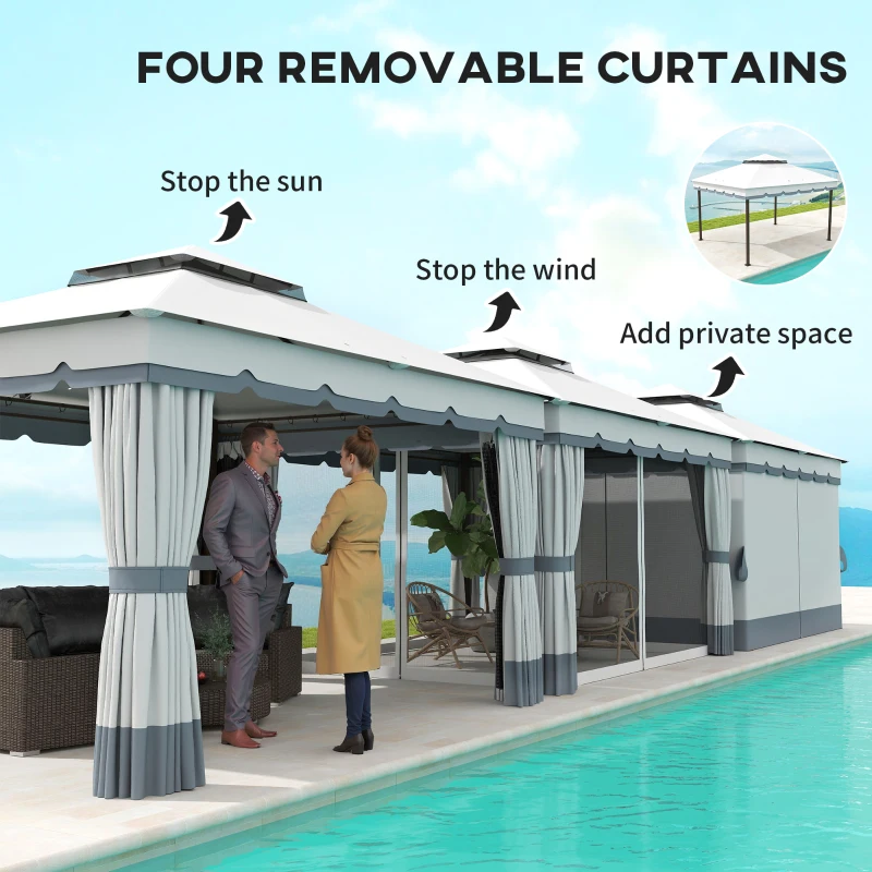 Outsunny 10' x 12' Double Roof Patio Gazebo Canopy, Outdoor Gazebo Shelter with Netting & Curtains, for Garden, Lawn and Deck