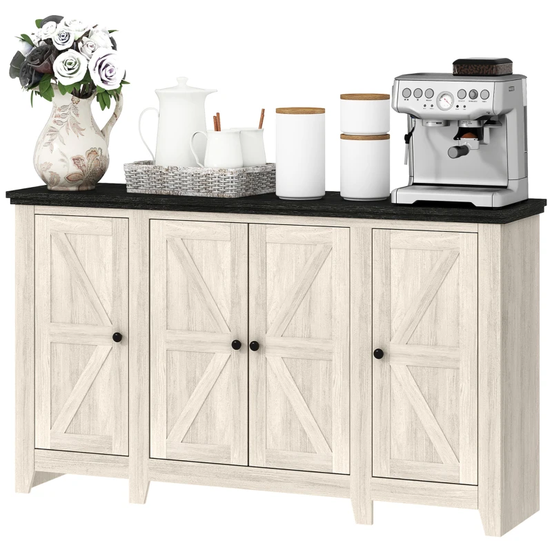 HOMCOM Rustic Sideboard, Buffet Cabinet with Adjustable Shelves for Living Room, Dining Room, Entryway, White Wood Grain