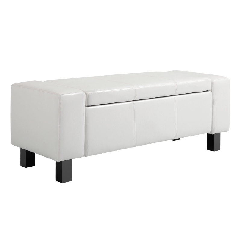 HOMCOM Large 42" Storage Ottoman, Tufted Faux Leather Storage Bench for Living Room, Entryway, or Bedroom, Cream White