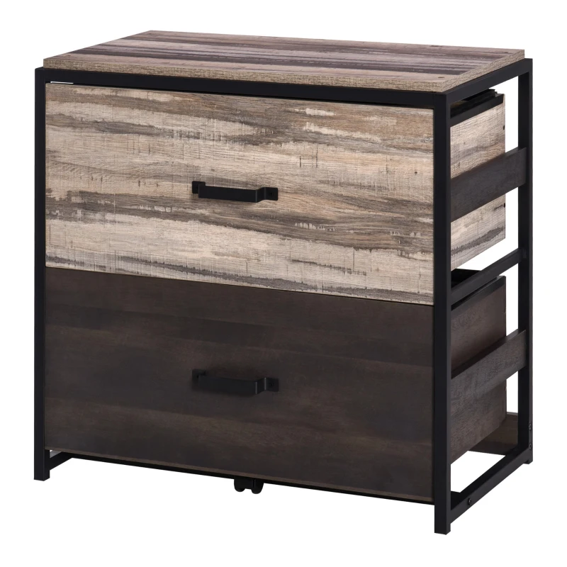 Vinsetto Lateral Office File Cabinet with 2 Large Drawers and Adjustable Metal Hanging Bars for A4, Letter and Legal Sized Files, Storage Organizer, Brown/Black