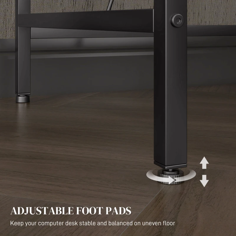 HOMCOM Reversible L Shaped Desk with Lights, Power Outlet, USB Ports, Corner Desk with Storage for Home Office, Brown