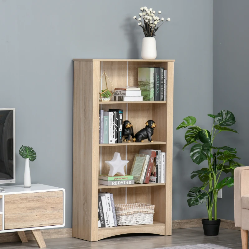 HOMCOM 4-Tier Bookcase, Modern Multi-Purpose Storage Cabinet, Freestanding Display Unit for Study, Living Room, Oak