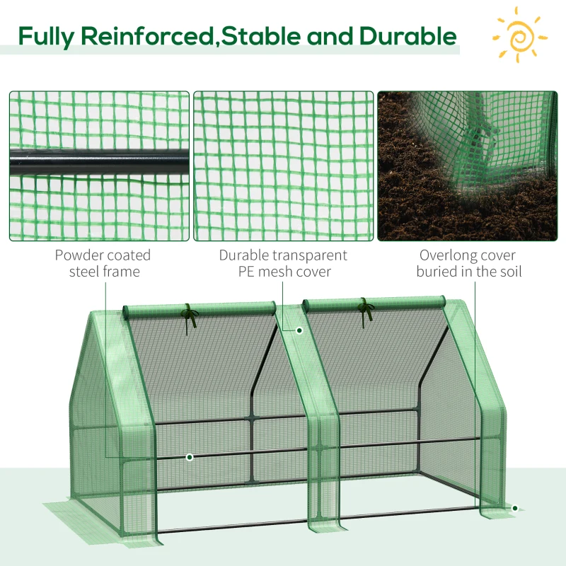 Outsunny 6' x 3' x 3' Mini Greenhouse with Zippered Doors & Roll-up Windows, Portable Plant Hot House with Durable PE Cover, Water Resistant, UV Protected for Outdoor Flowers, Vegetables, Green