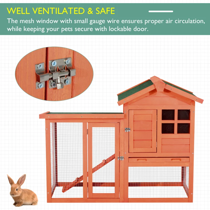 PawHut 48" Weatherproof Wooden Rabbit Hutch With Slant Roof And Screened Outdoor Run, Red