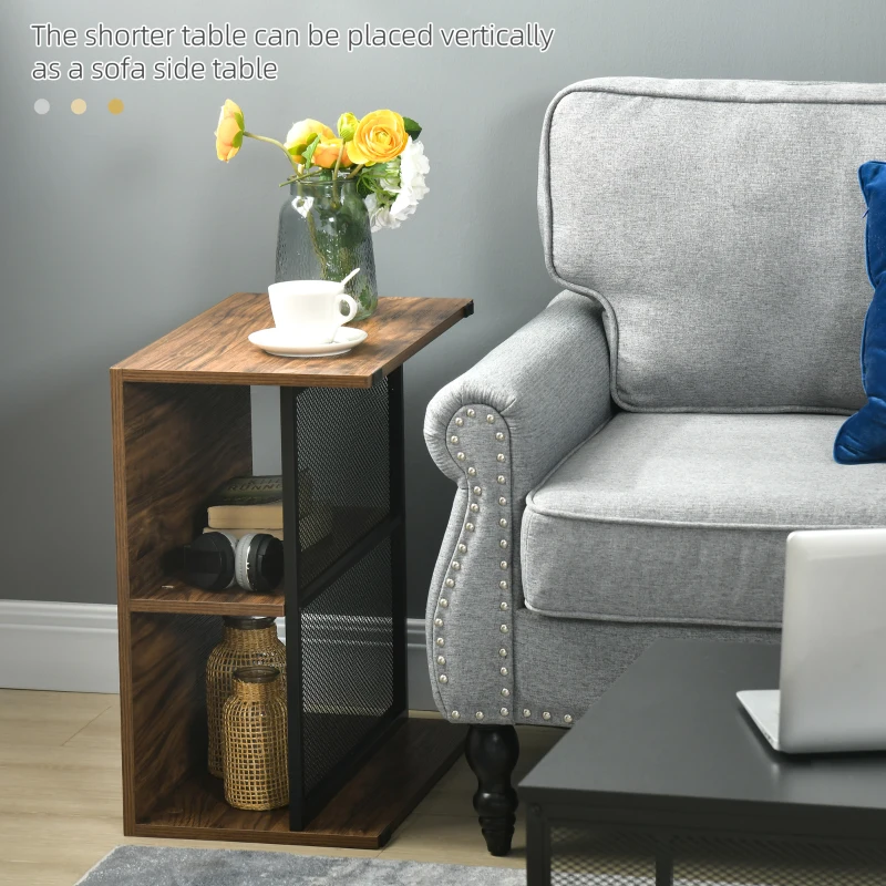 HOMCOM Coffee Table Set of 2, Industrial Nesting Tables, Square Coffee Table and Narrow Sofa Side Table for Living Room