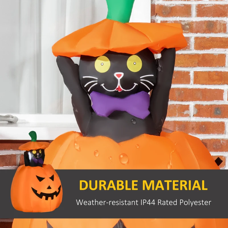 HOMCOM 4' Inflatable Halloween Cat Inside a Pumpkin, Blow Up Outdoor LED Yard Display, Waterproof
