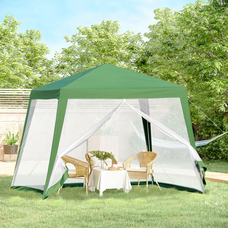 Outsunny 10x10ft Party Tent Canopy with Netting, Patio Screen House Slant Leg Outdoor Gazebo Sun Shade Shelter, Green