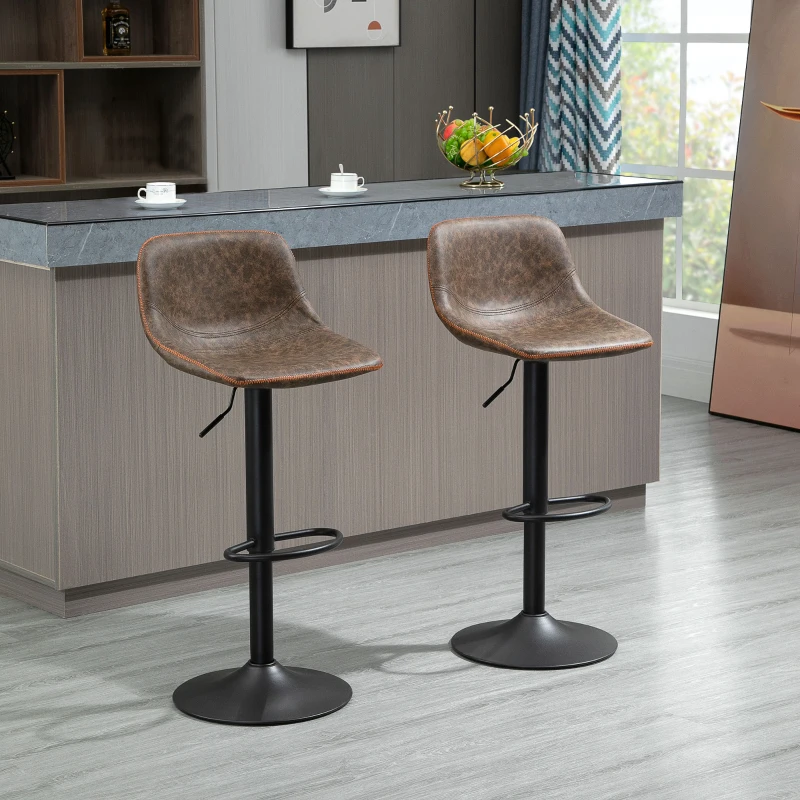 HOMCOM Adjustable Bar Stools, Swivel Bar Height Chairs Barstools Padded with Back for Kitchen, Counter, and Home Bar, Set of 2, Brown