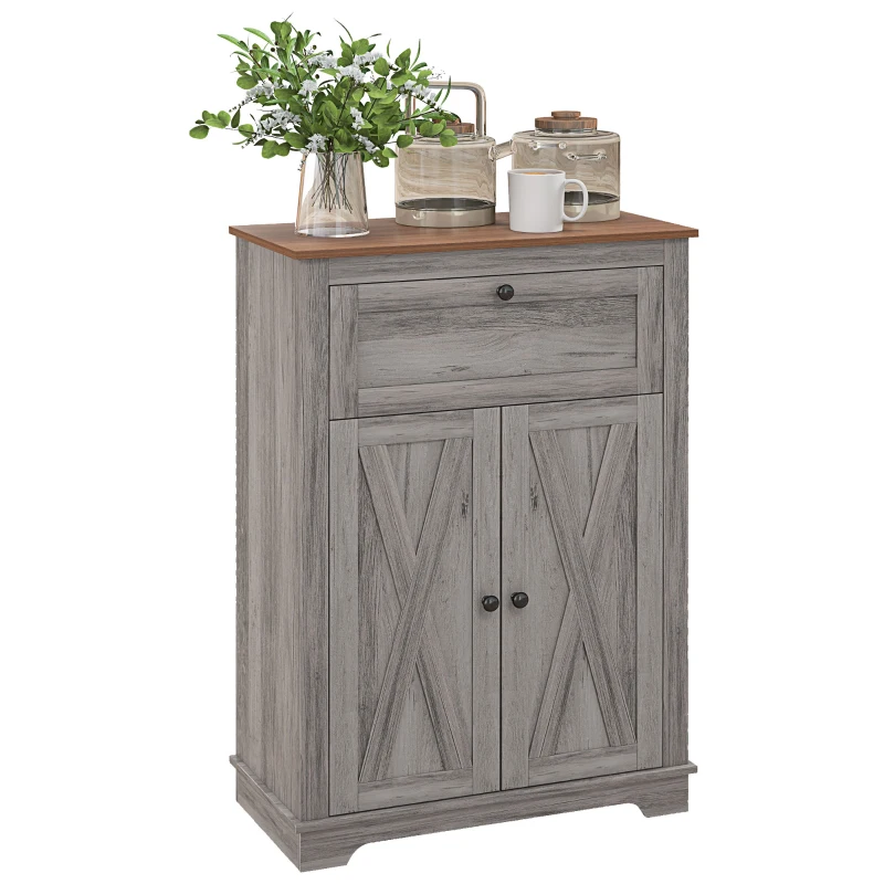 HOMCOM Farmhouse Sideboard Storage Cabinet with Doors and Drawer for Kitchen, Living room, 23.5"x11.75"x34.5", Gray