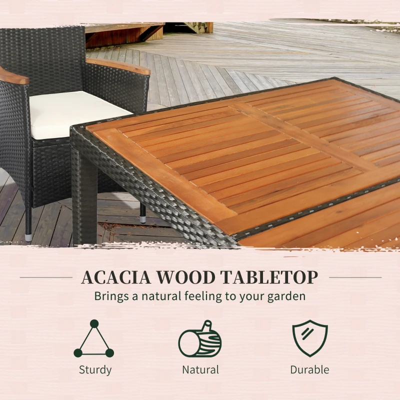 Outsunny 7 Pieces Outdoor Dining Set for 6, Wicker Rattan Patio Furniture Set, Patio Table and Chairs Set with Cushions, Acacia Wood Table Top, Conversation Set for Garden Backyard Deck, Cream White