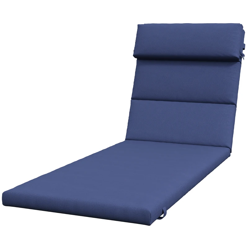 Outsunny Patio Chaise Lounge Chair Cushion Replacement Sun Lounger Pads with Headrest and Ties, Dark Blue