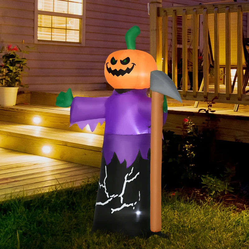 Outsunny 5' Inflatable Halloween Pumpkin Grim Reaper, Blow Up Outdoor LED Yard Display, Waterproof