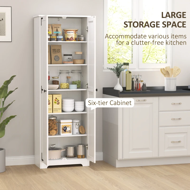 HOMCOM 67" Farmhouse Pantry Cabinet with 2 Doors, Tall Storage Cabinet with Adjustable Shelves, Distressed White