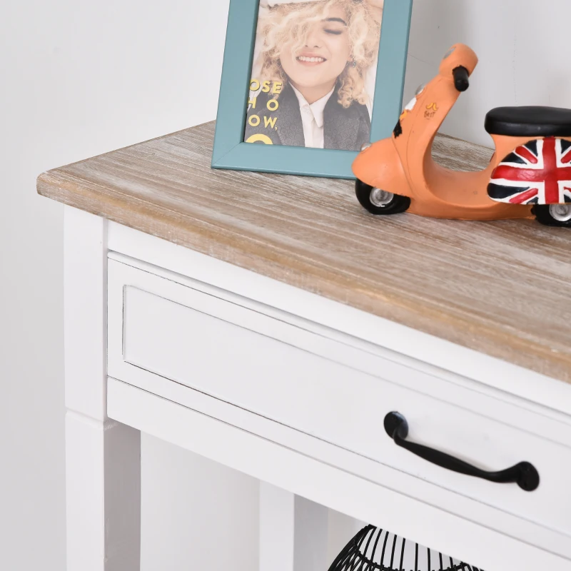 HOMCOM Modern Style Sofa Console Entry Hallway Table with Drawer and Shelves, Sturdy Build, and Large Storage, White