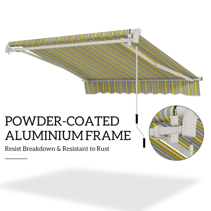Outsunny 8' x 6.5' Manual Retractable Awning with LED Lights, Aluminum Sun Canopies for Patio Door Window, Yellow and Grey