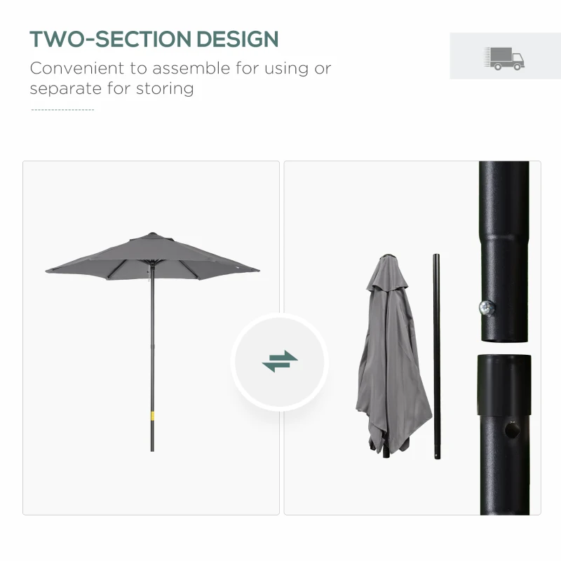 Outsunny 6.6FT Patio Umbrella, Outdoor Parasol with 6 Solid Ribs, Dark Grey