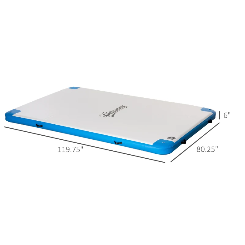 Outsunny 10 x 7ft Water Inflatable Floating Dock, Inflatable Platform Island, Large Floating Mat Raft with Air Pump & Backpack, for Pool, Beach, Ocean, White