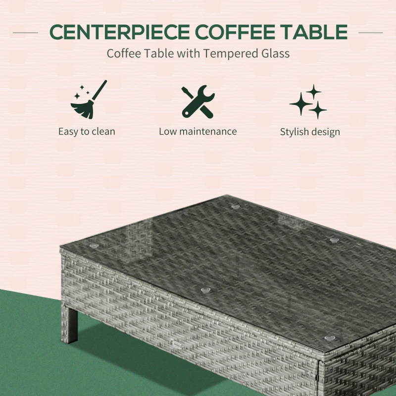 Outsunny Patio Furniture Set, 9 Piece Outdoor Sectional Sofa, All-Weather PE Rattan Wicker Conversation Set with Chairs, Ottoman, Loveseat, Coffee and Side Table, Cushions, Gray