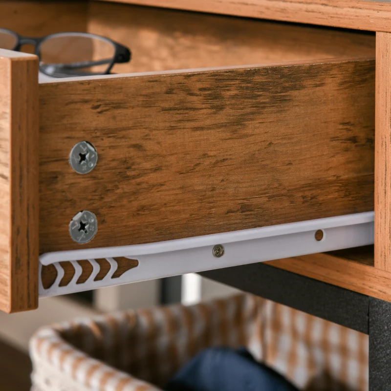 HOMCOM Industrial Bedside Table with Drawer, Nightstand with Storage Shelf, Sofa End Table for Bedroom, Teak