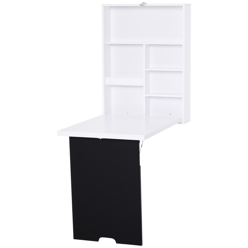 HOMCOM Wall Mounted Table Fold Out Convertible Desk, Multi-Functional Space Saving Computer Desk with Writing Floating Board for Students, White and Black