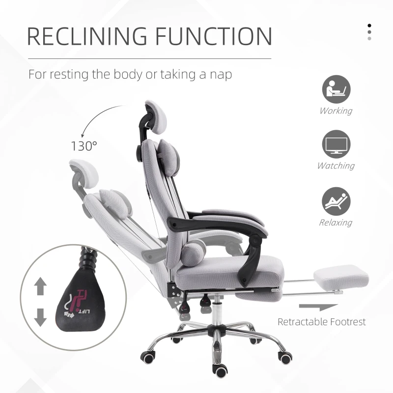 Vinsetto Ergonomic Executive High Back Office Chair with Footrest,Lumbar Support,Grey