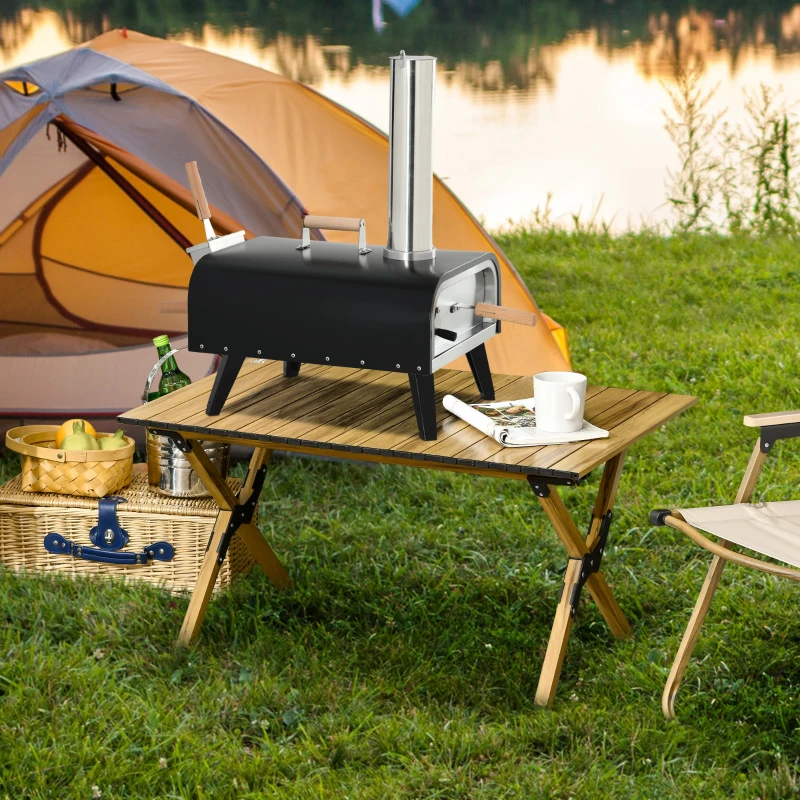 Outsunny Pellet Wood Fired Pizza Oven Outdoor Pizza Maker with 12" Stone, Peel and Waterproof Cover