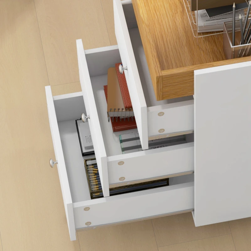 HOMCOM 3 Drawer File Cabinet on Wheels Mobile Home Office Storage Cabinet with Top Tray Under Desk Printer Stand, White