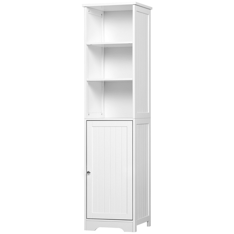 kleankin Tall Bathroom Storage Cabinet, Freestanding Tower Cabinet with Adjustable Shelf, 3 Open Shelves, White