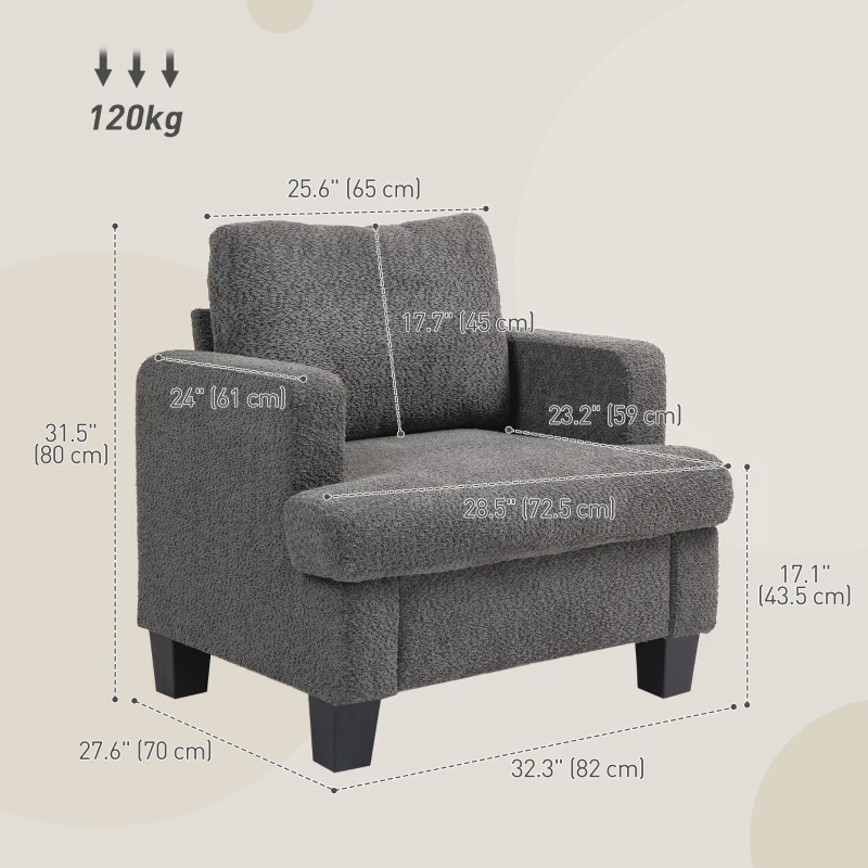 HOMCOM Modern Armchair, Upholstered Chenille Accent Chair with Wood Frame and Back Pillow for Living Room, Dark Grey