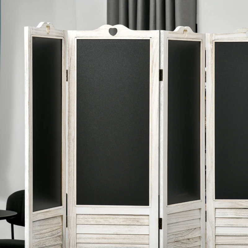 HOMCOM 4-Panel Folding Room Divider with Blackboard, 5.5 Ft Tall Freestanding Privacy Screen Panels for Bedroom or Office, White
