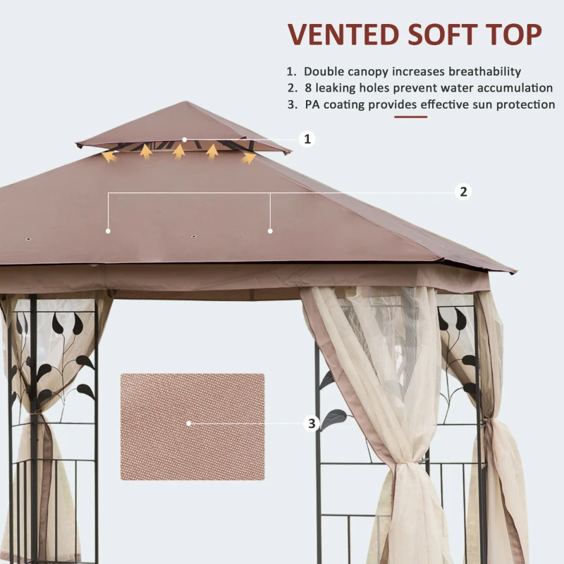 Outsunny 10'x10' Soft-top Steel Patio Gazebo Outdoor Sun Shelter with 2-Tier Polyester Roof, Curtain Sidewalls, Brown