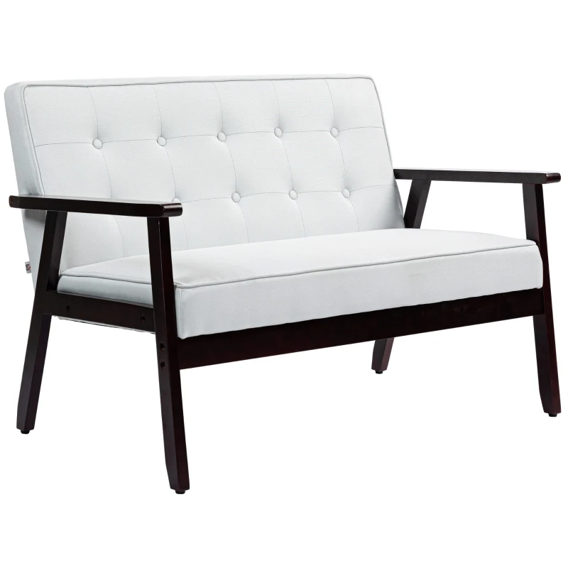 HOMCOM 44.5" 2 Seat Sofa for Bedroom, Modern Upholstered Loveseat with Button Tufted Back and Wood Legs, Cream White
