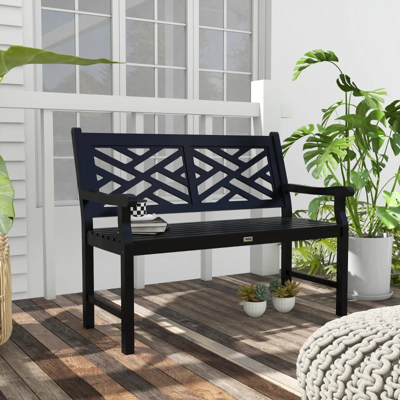 Outsunny 46" Outdoor Bench, Wooden Patio Loveseat with Slatted Frame and Armrests, 2 Seater Garden Bench for Porch, Lawn, Black