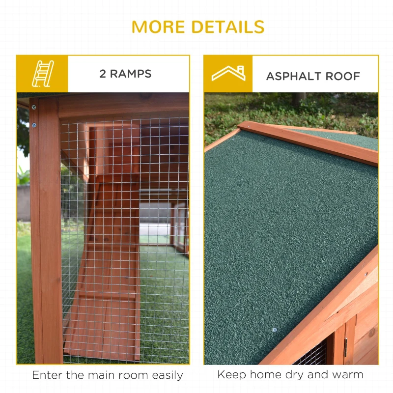 PawHut 89"L Outdoor Rabbit Hutch, Guinea Pig Cage Indoor Outdoor Wooden Bunny Hutch with Double Runs, Weatherproof Roof, Removable Tray, Ramps, Orange