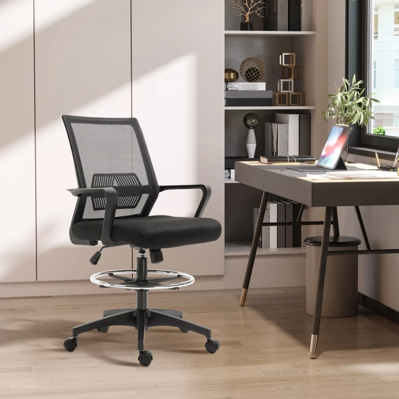 Vinsetto Tall Office Chair, Drafting Chair, Standing Desk Chair with Tilt Function, Adjustable Height and Footrest Ring, Black
