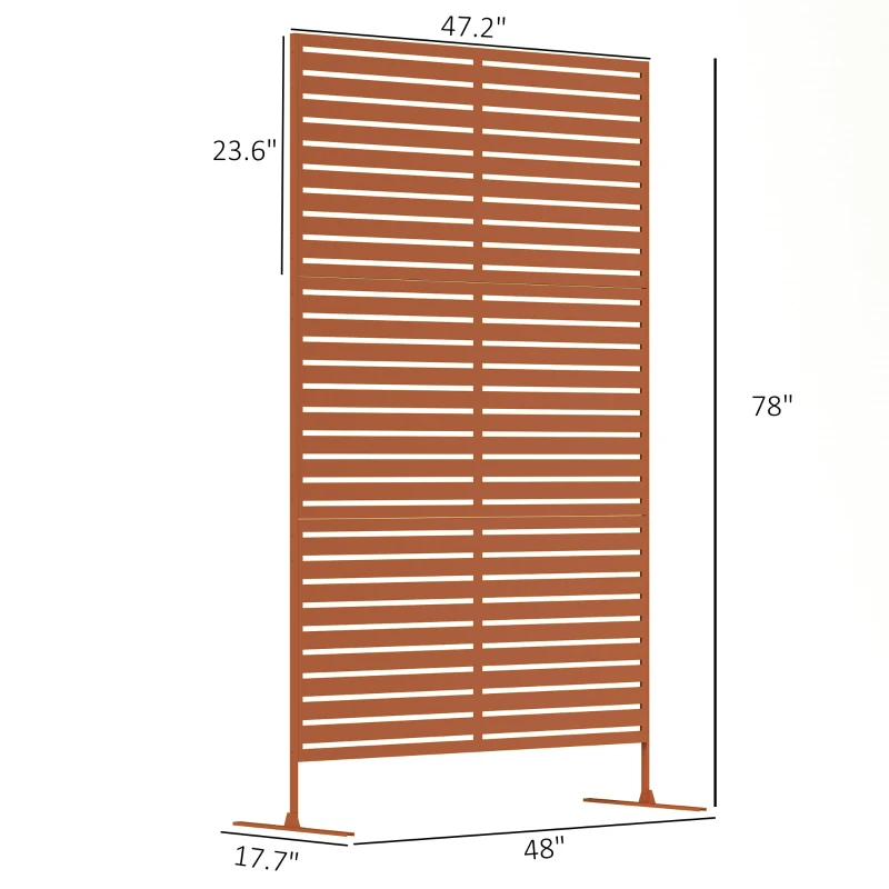 Outsunny Decorative Privacy Fence Screen, Metal Outdoor Privacy Screen Climbing Plant Trellis with Stand, 78" H x 48" W, Brown