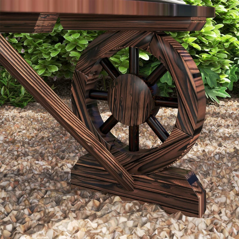 Outsunny 2-Person Outdoor Bench, Wood Garden Bench with Wagon Wheel Legs, Slatted Seat for Patio, Park, Backyard, Carbonized