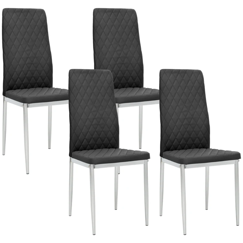 HOMCOM Kitchen Chairs Set of 4, Dining Chairs w/ Faux Leather Upholstery and Steel Legs for Living Room, Dining Room, Black