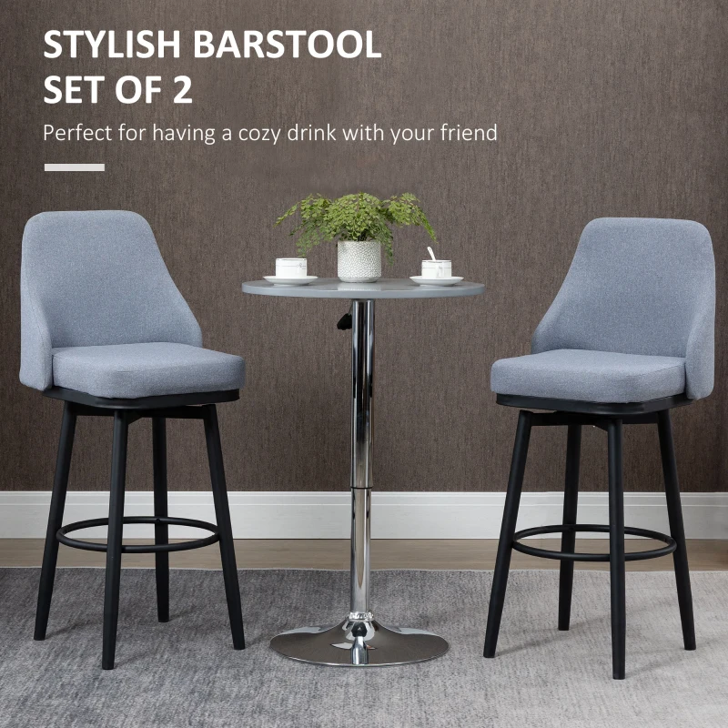 HOMCOM Extra Tall Bar Stools Set of 2, Modern 360° Swivel Barstools, Dining Room Chairs with Steel Legs Footrest, Light Grey