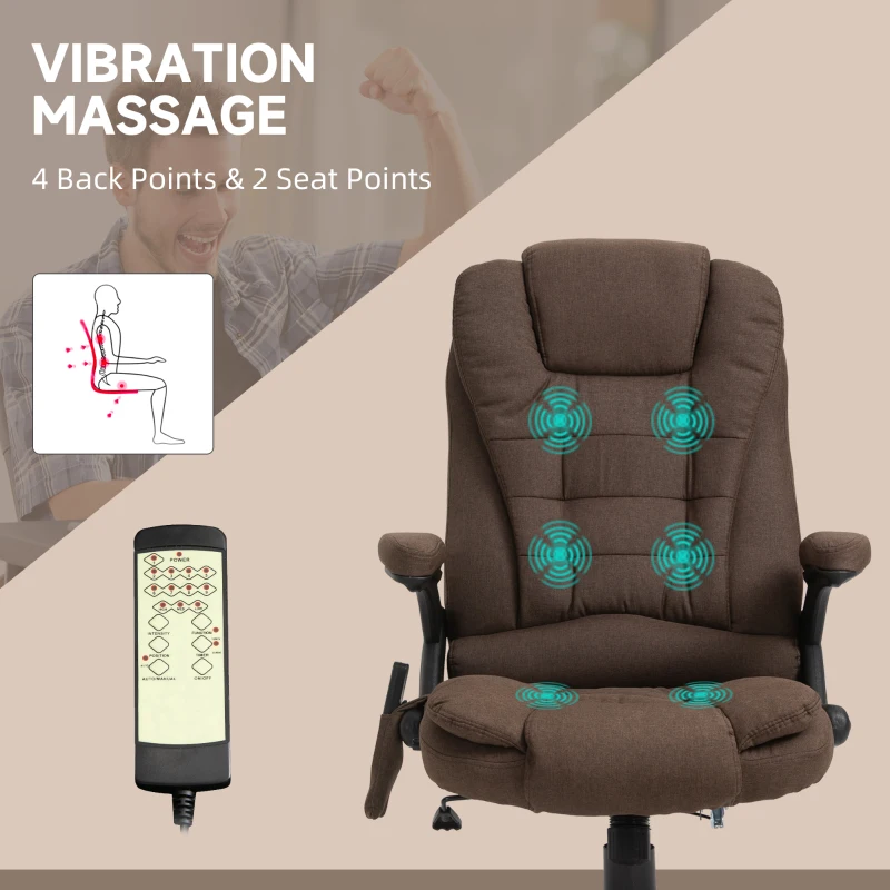 Vinsetto Reclining Massage Office Chair, Executive Office Chair with High Back, Swivel Wheels, Brown