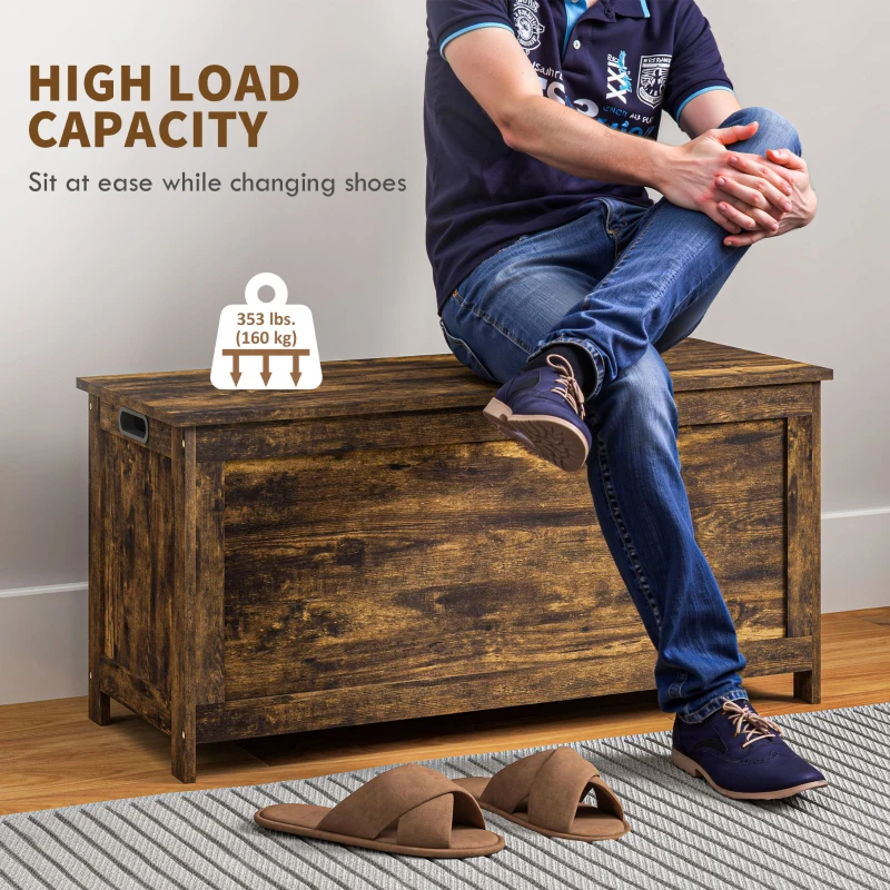 HOMCOM Storage Trunk with 2 Safety Hinges, Modern Entryway Bench with Side Handles, Storage Chest for Living Room, Rustic Brown