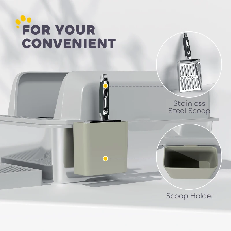 PawHut Stainless Steel Litter Box with Metal Scoop & Scoop Holder, High Sided, Anti-Urine Leakage, Non-Sticky