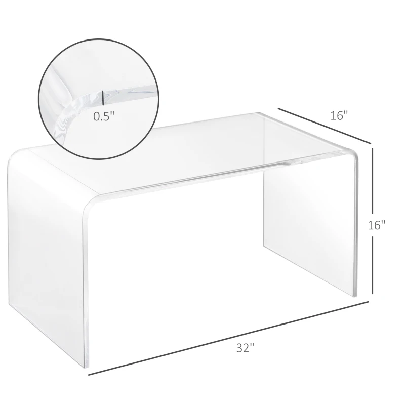 HOMCOM 0.6" Thick Acrylic Coffee Table, 32" Long Rectangle Waterfall Coffee Table, Clear
