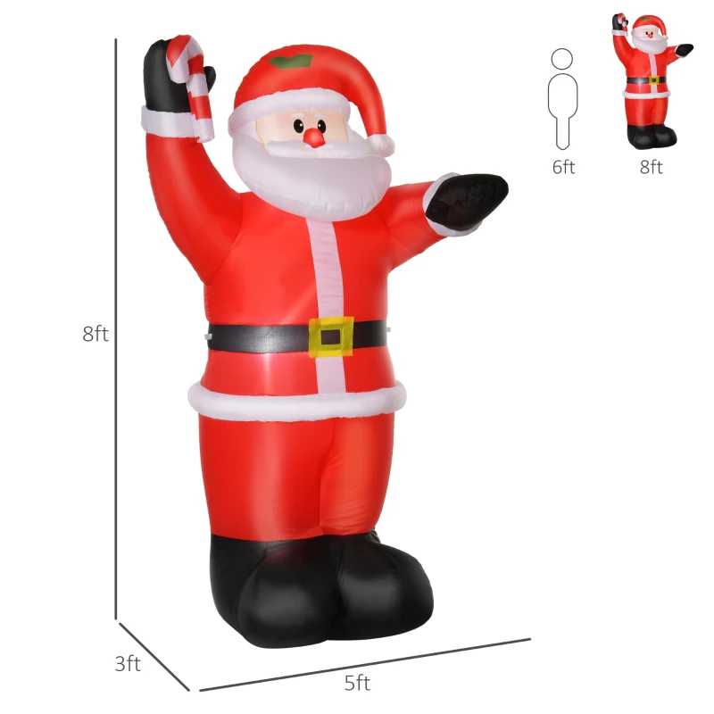 HOMCOM 8ft Christmas Inflatable Santa Claus with Candy Cane, Outdoor Blow-Up Yard Decoration with LED Lights Display