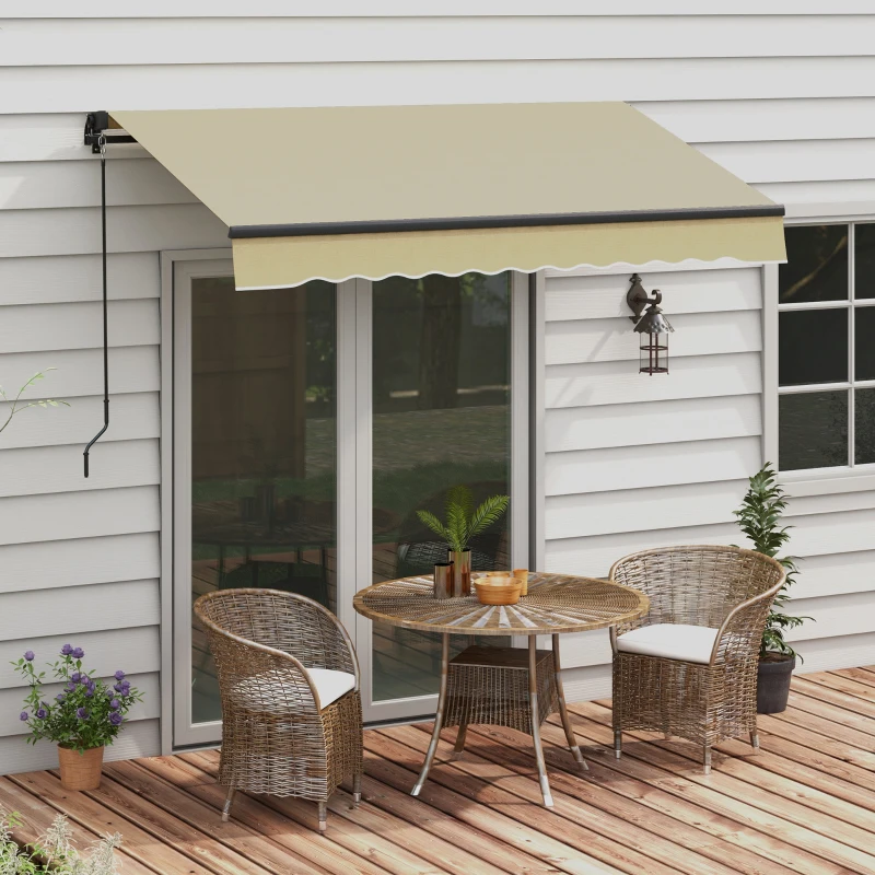 Outsunny 8' x 6.5' Retractable Awning, 280gsm UV Resistant Sunshade Shelter for Deck, Balcony, Yard, Beige
