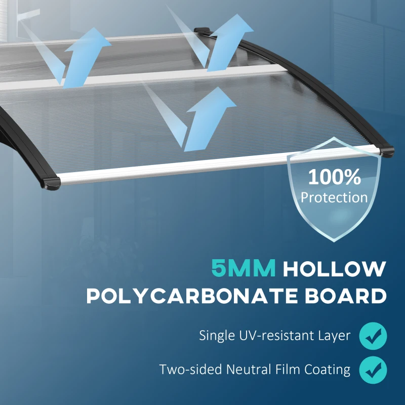 Outsunny Awning Door Canopy, 40.6" x 38" Polycarbonate Front Door Outdoor Patio Cover with Hollow Sheet for UV Protection, Clear