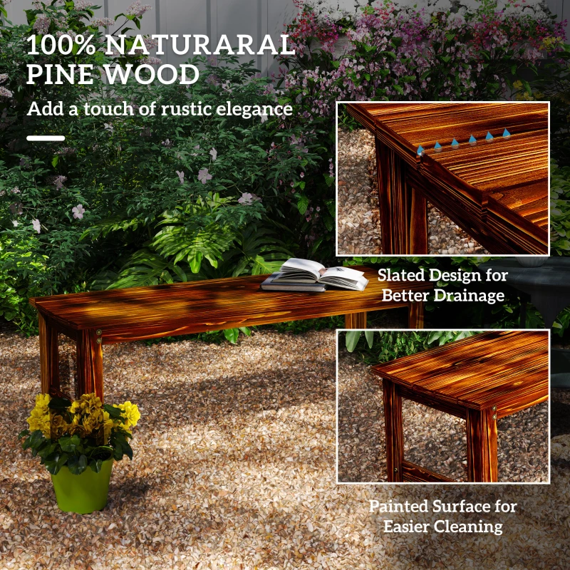 Outsunny 2-Seat Wood Garden Bench, Patio Bench Outdoor Bench with Slatted Seat, Backless Front Porch Bench for Park, Garden, Poolside, Deck, Carbonized